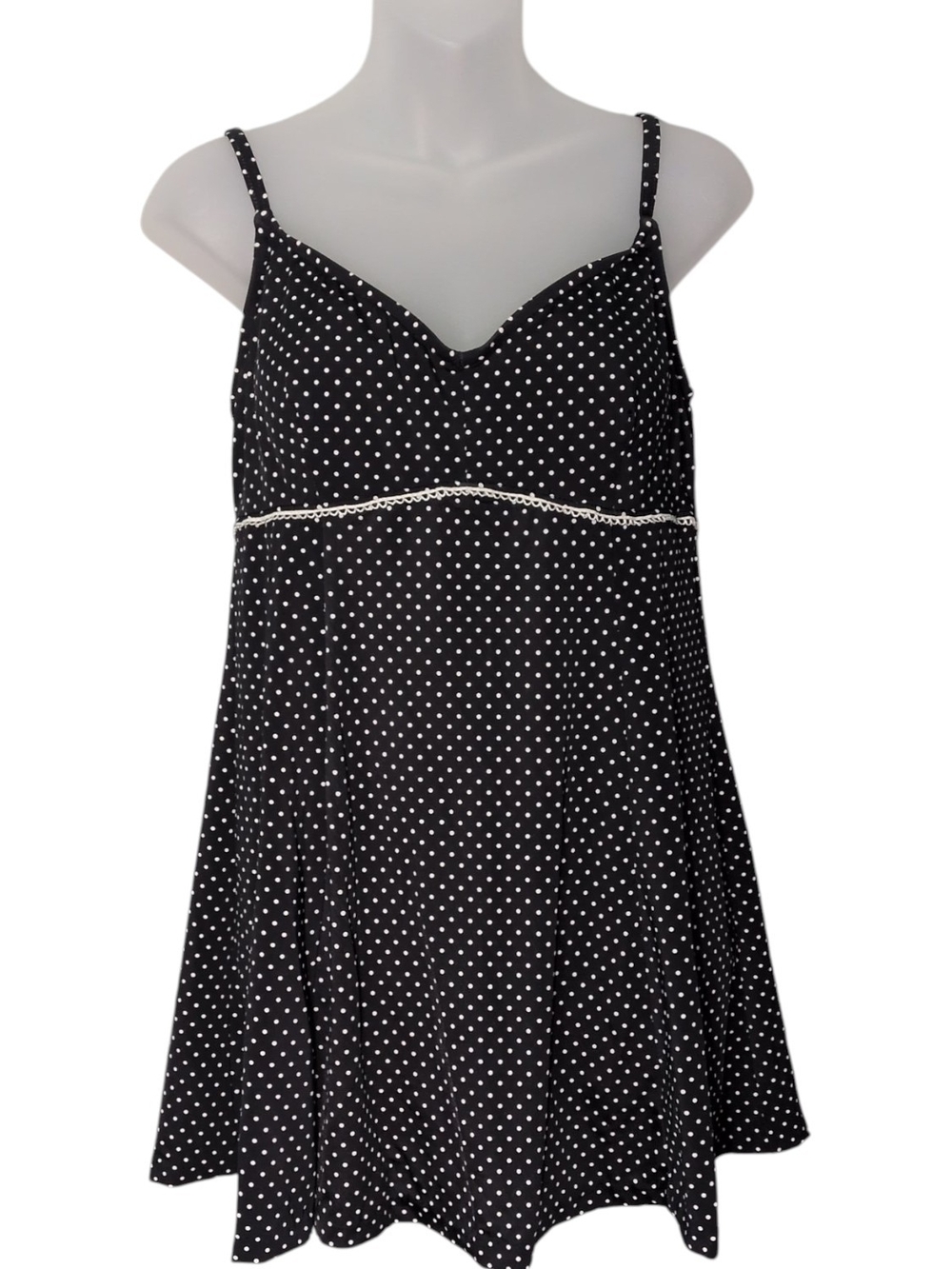 LeCove Black One Piece Swimsuit Sz 12 Swim Dress Polk A Dot Slimming Bathing Sui